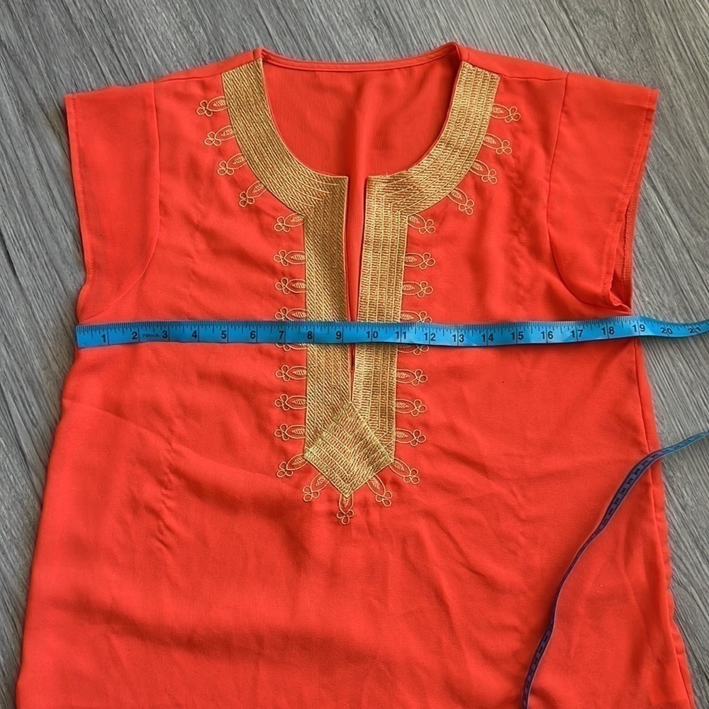 SHEIN Orange and Gold Boho Vneck Top Size M - Picture 9 of 10